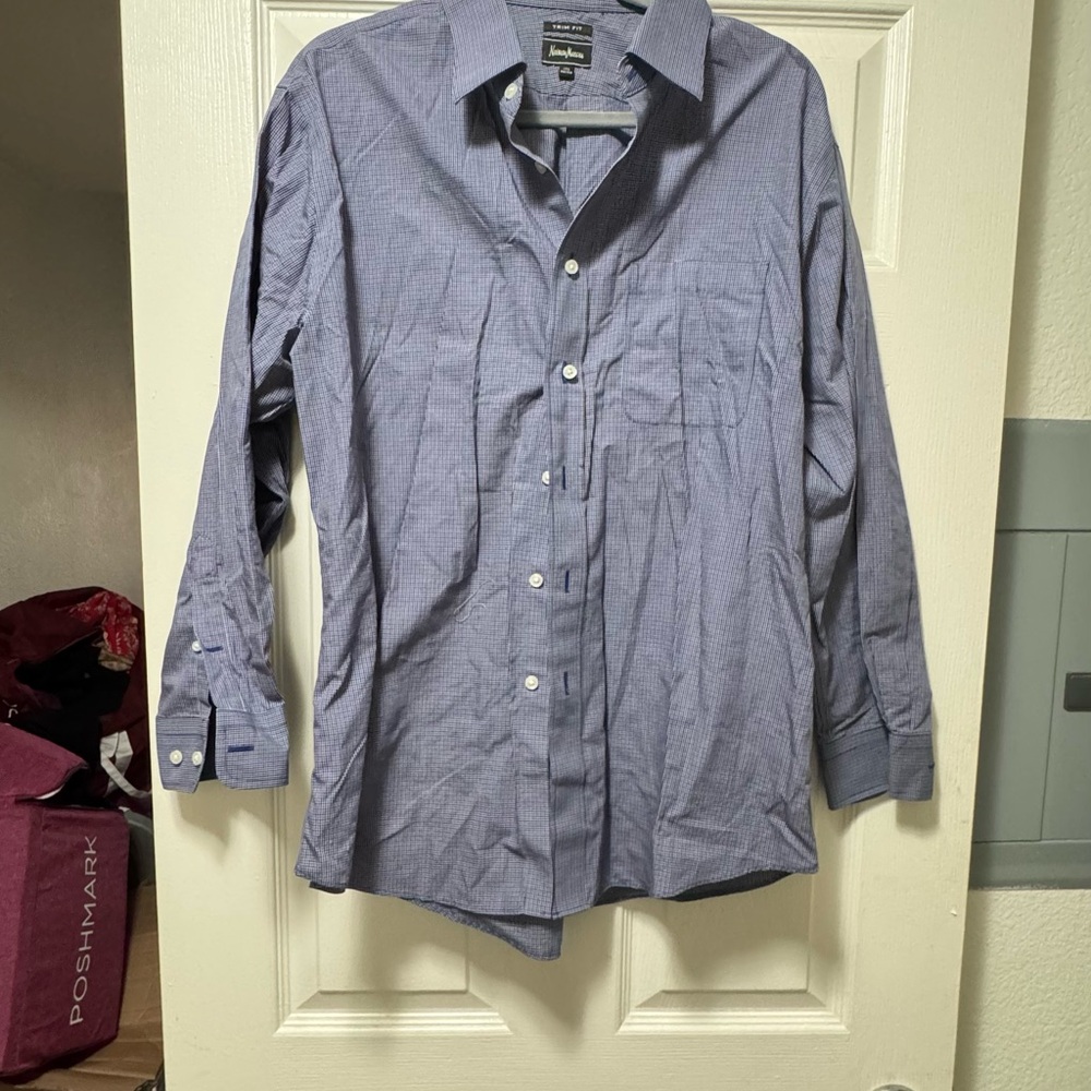 Neiman Marcus Men's Trim Fit Classic Blue Dress Shirt